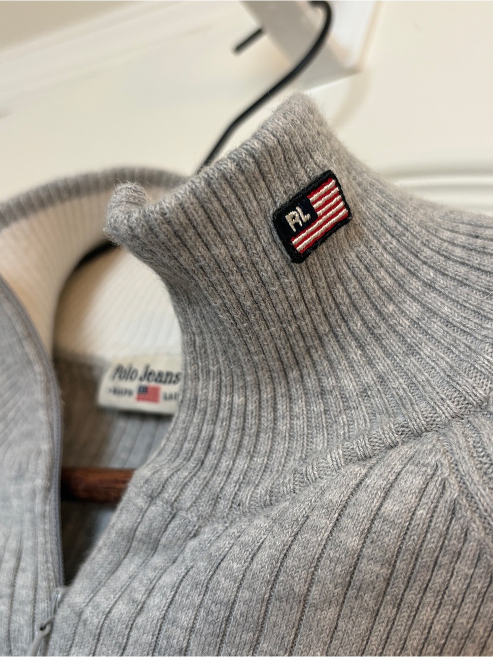 Vintage Polo Jeans Co Ralph Lauren Gray Ribbed Quarter Zip Sweater XS
